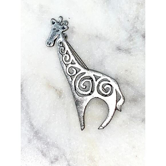 Lia Sophia Jewelry - Lia Sophia Retired Safari Pewter Giraffe Open Scroll Brooch EUC